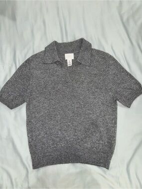 H&M Heather Gray Short Sleeve Polo Sweater